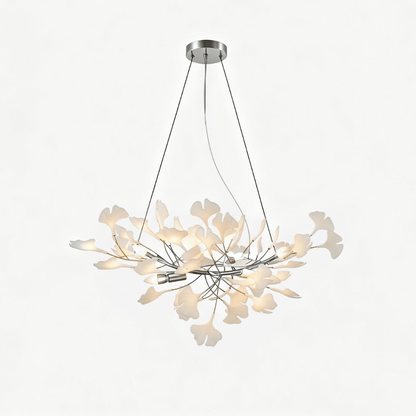 Sputnik Chandelier with Ceramic Ginkgo Leaves - Modern Art Deco