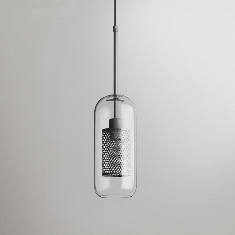 Modern Perforated Metal Glass Pendant - Industrial Layered Mesh Hanging Lamp