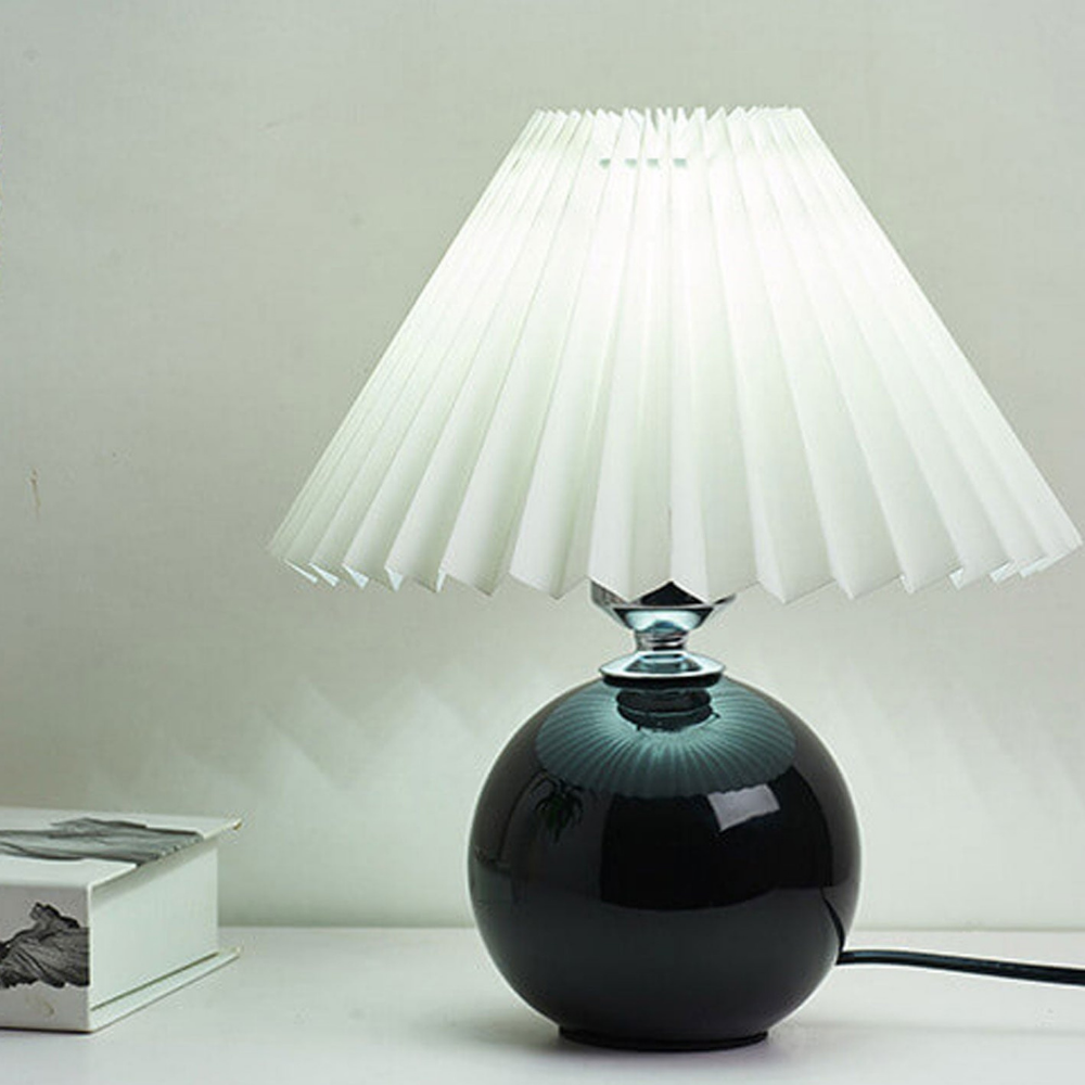 Modern Ceramic Ball Table Lamp with Pleated Mushroom Shade