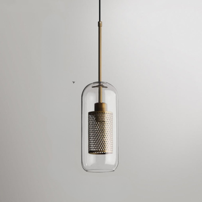 Modern Perforated Metal Glass Pendant - Industrial Layered Mesh Hanging Lamp
