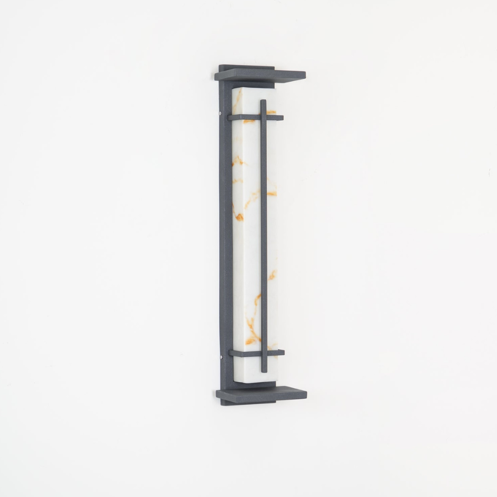 Outdoor LED Porch Lights with Faux Alabaster Column - Modern Mission