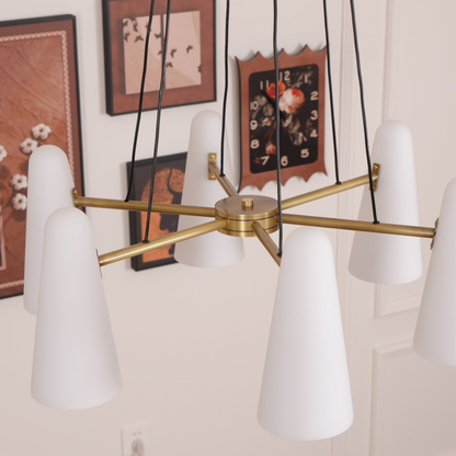 Chandelier with Conical Glass Shades and Metallic Frame - Modern Mid Century
