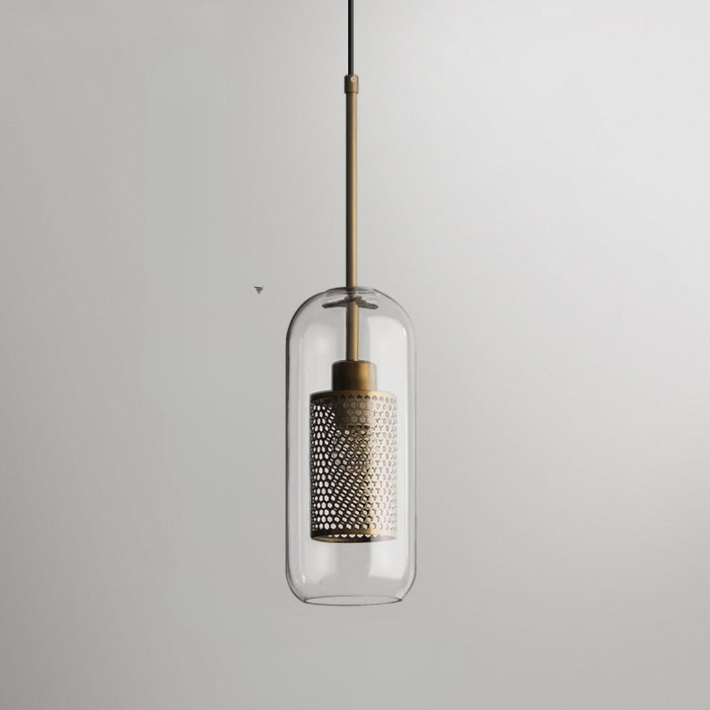 Modern Perforated Metal Glass Pendant - Industrial Layered Mesh Hanging Lamp