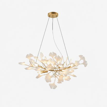 Sputnik Chandelier with Ceramic Ginkgo Leaves - Modern Art Deco