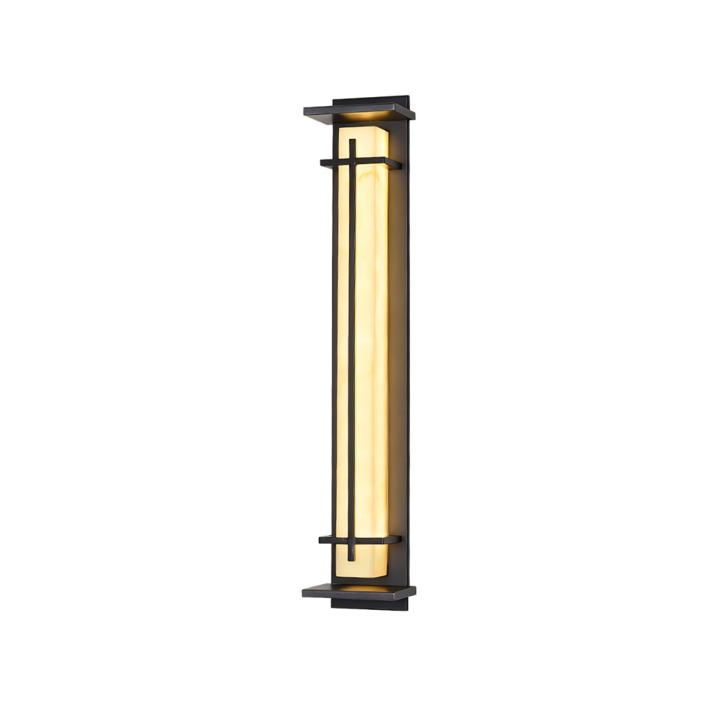 Outdoor LED Porch Lights with Faux Alabaster Column - Modern Mission