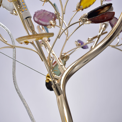 Floor Lamp with Natural Agate Stone Leaves and Metal Branching Frame