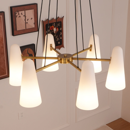Chandelier with Conical Glass Shades and Metallic Frame - Modern Mid Century