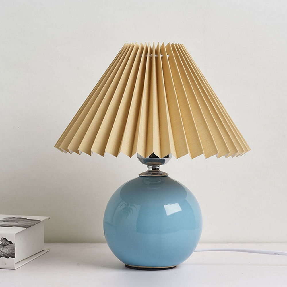 Modern Ceramic Ball Table Lamp with Pleated Mushroom Shade