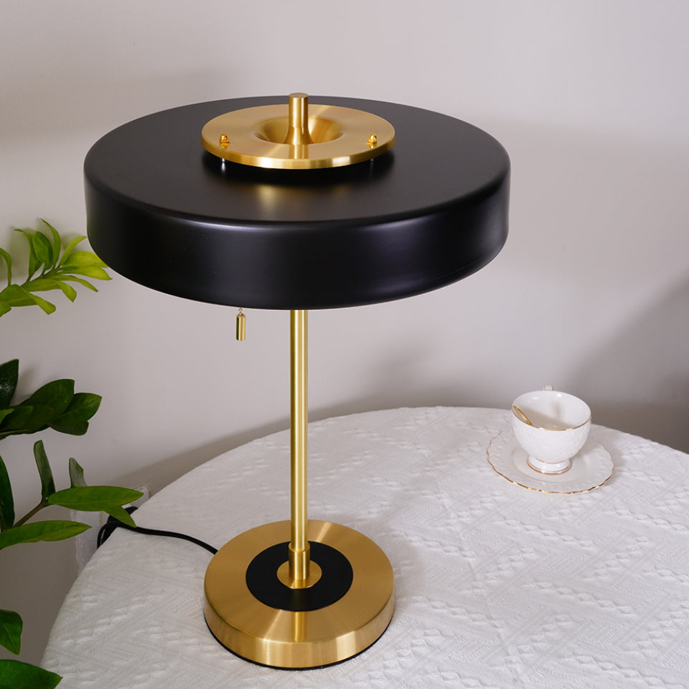 Spun Metal Table Lamp with Pull Chain and Acrylic Diffuser - Industrial