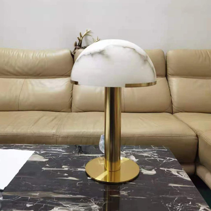 Glass and Alabaster Dome Table Lamp with Metal Base - Mid Century Modern