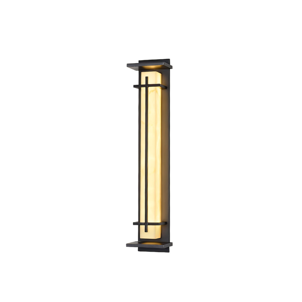 Outdoor LED Porch Lights with Faux Alabaster Column - Modern Mission