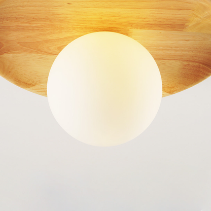 Flush Mount Ceiling Light with Wood Shade - Modern Scandinavian LED