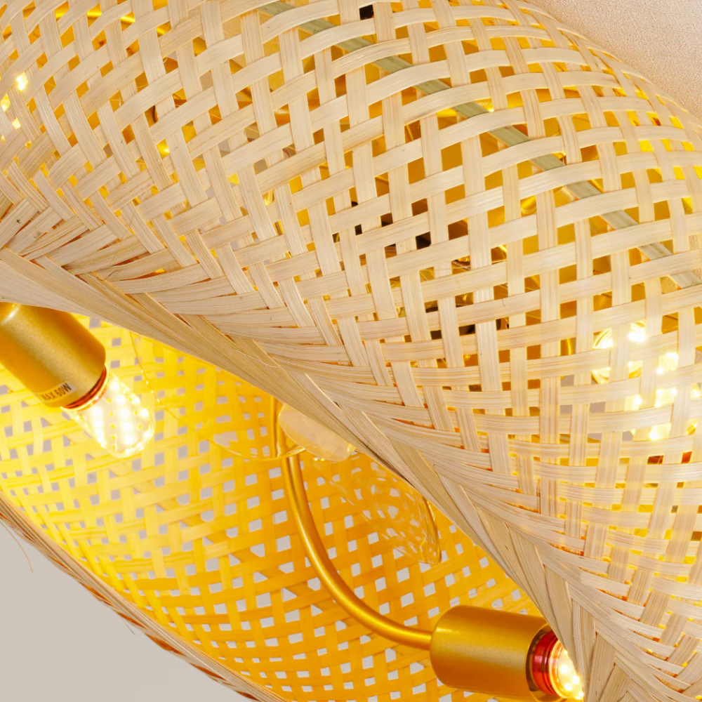 Flush Mount Ceiling Fan Light Woven Bamboo Shade - Coastal Boho Decor