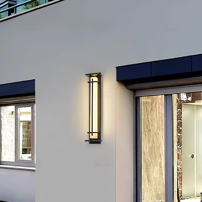 Outdoor LED Porch Lights with Faux Alabaster Column - Modern Mission