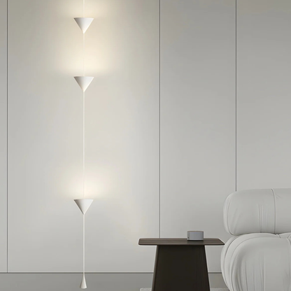 Adjustable Floor Lamp with Floor-to-Ceiling Cable and Geometric Cones - High Modern