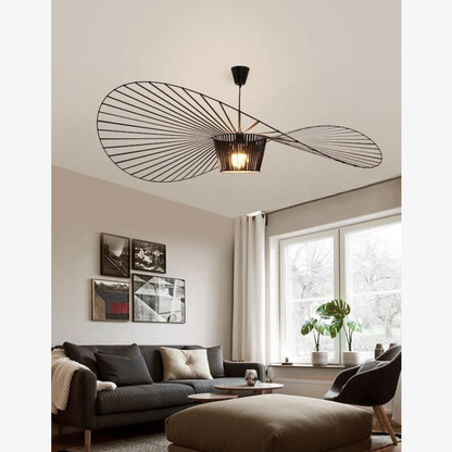 Ribbon Wave Pendant Light with Slotted Metal Frame - Modern Art Deco