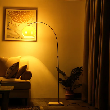 Adjustable Floor Lamp with Marble Base and Glass Dome - Mid Century Arc