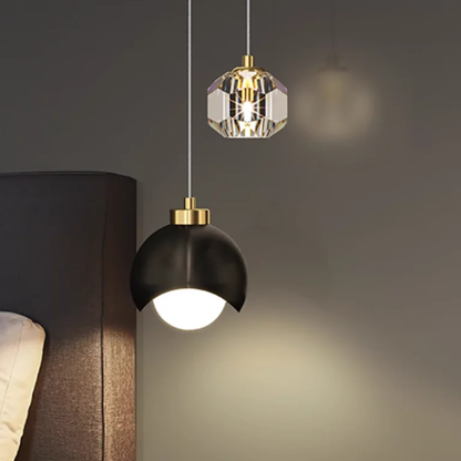 Dual Staggered Pendant Light with Crystal and Metal Orbs - Modern Nordic Art