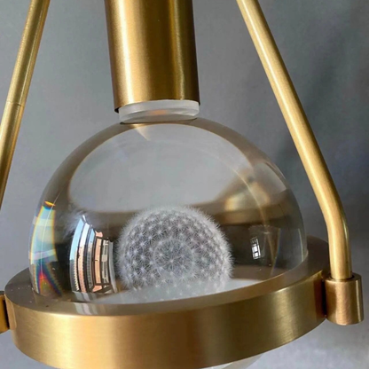 Dandelion Glass Globe Pendant Light with Triangular Brass Frame