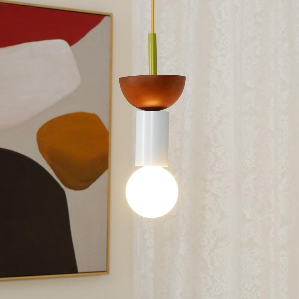 Nordic Geometric Wood Pendant Light - Modern Hand-Turned Orbital Hanging Lamp