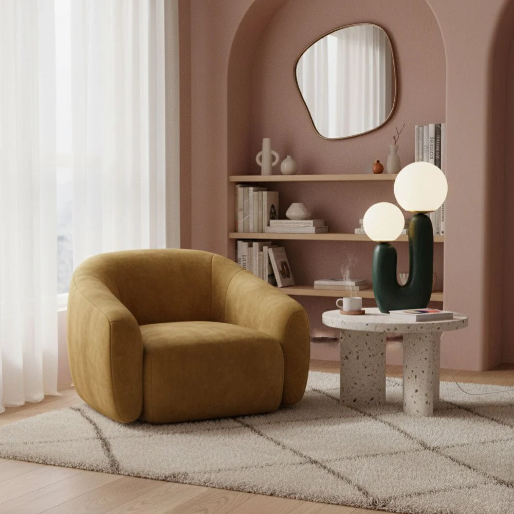 Mid-Century Modern U-Shaped Resin Table Lamp with Dual Glass Globes