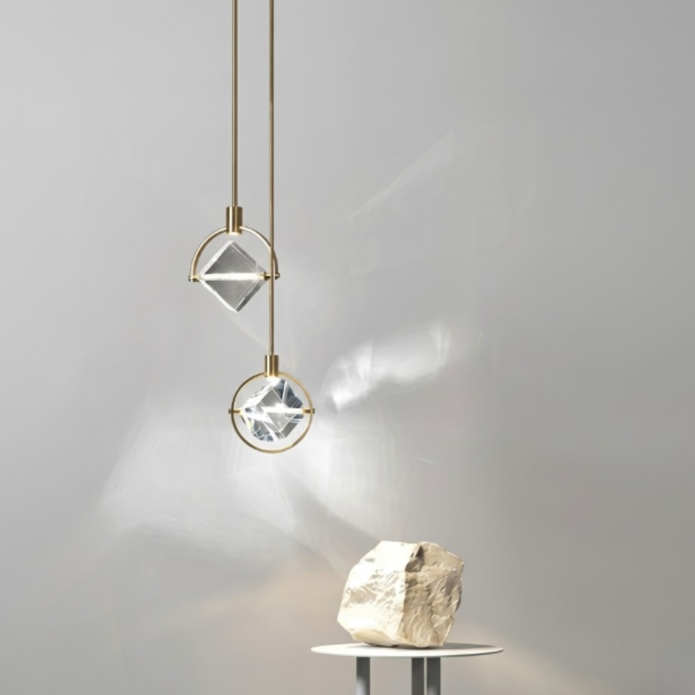 Faceted Crystal Prism Pendant Light - Modern Art Deco Orbital Hanging Lamp