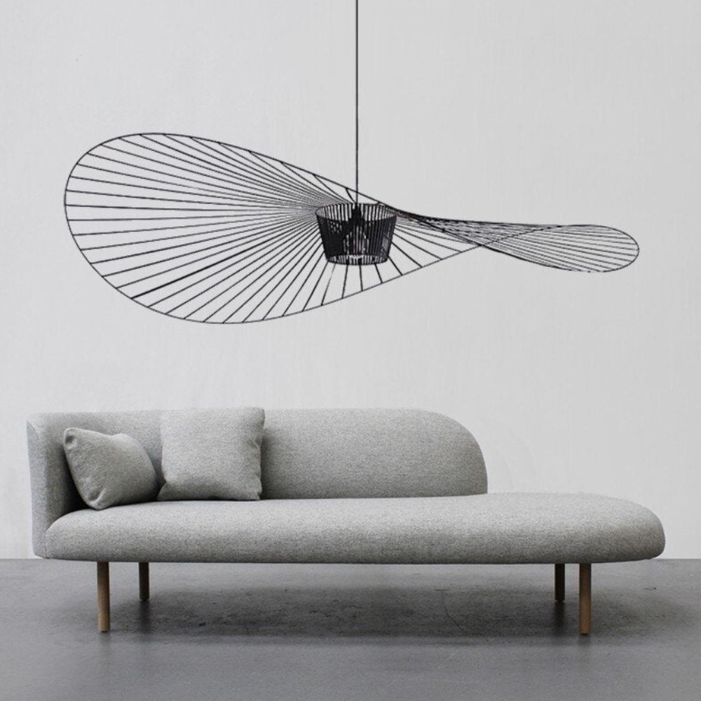 Ribbon Wave Pendant Light with Slotted Metal Frame - Modern Art Deco