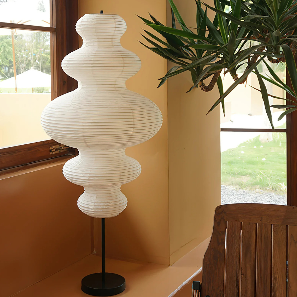 Floor lamp with Tiered Gourd Paper Shade - Japandi Sculptural Style