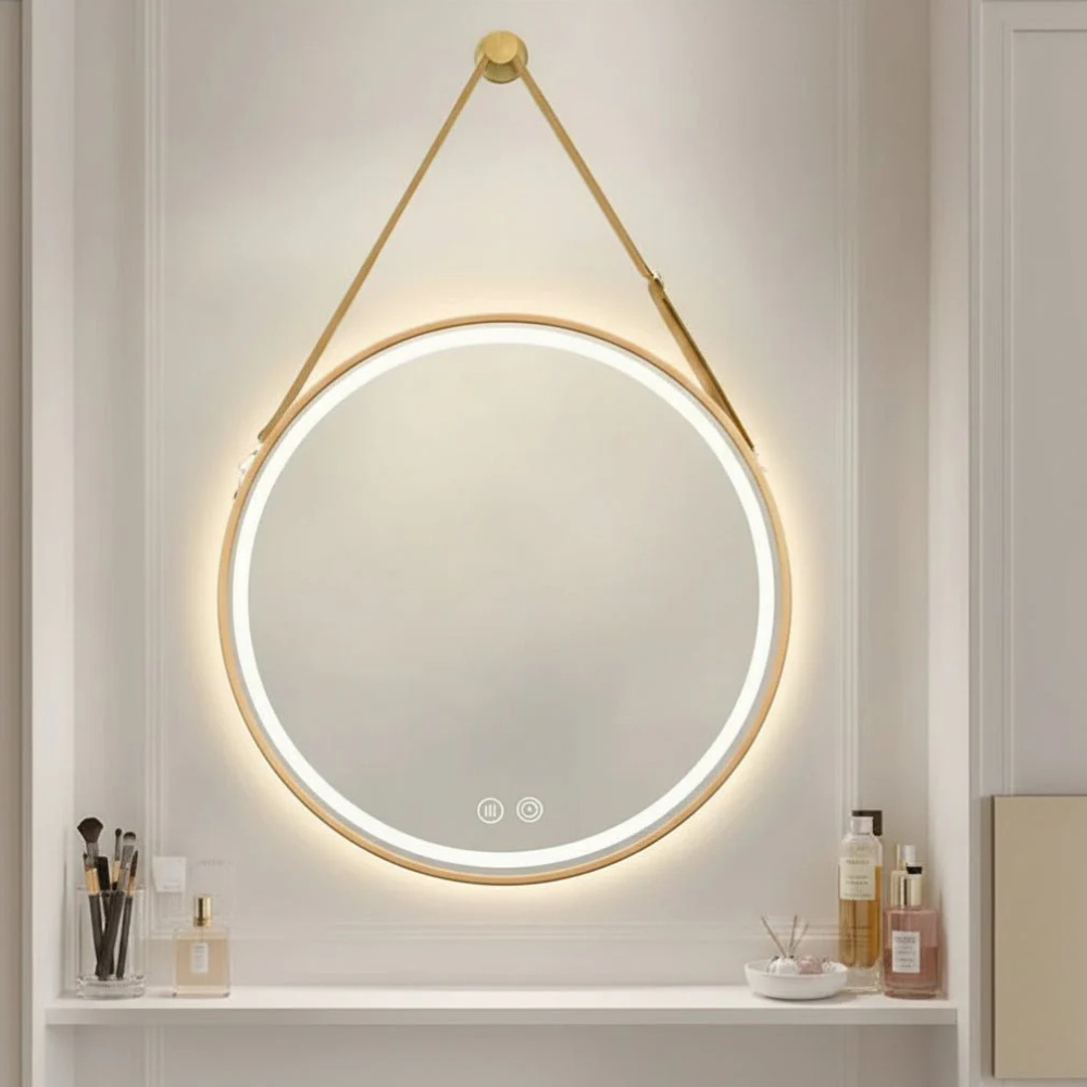 Led bathroom mirror with Integrated LED and Hanging Strap - Contemporary Sconce
