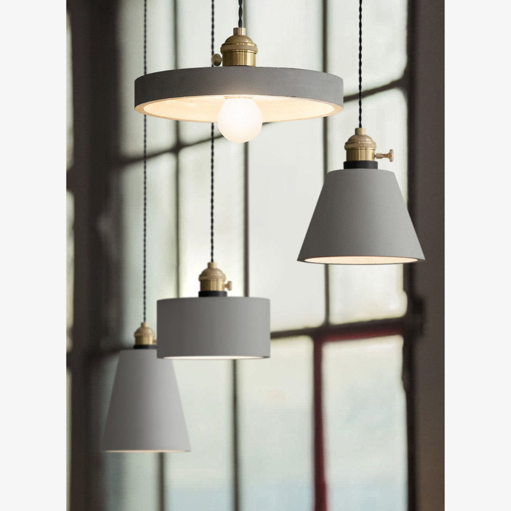 Modern Concrete Geometric Pendant Light - Industrial Cement Silhouette Hanging Lamp