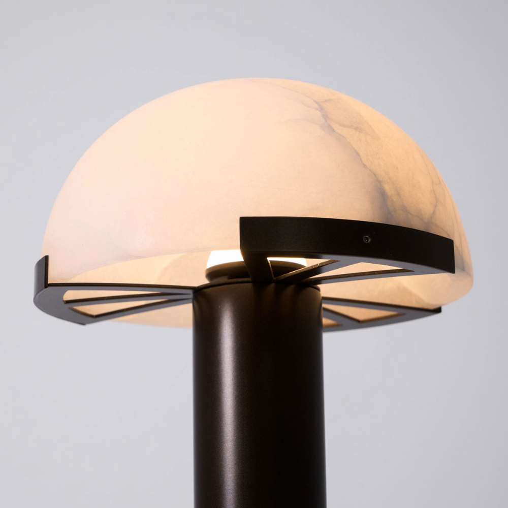 Glass and Alabaster Dome Table Lamp with Metal Base - Mid Century Modern
