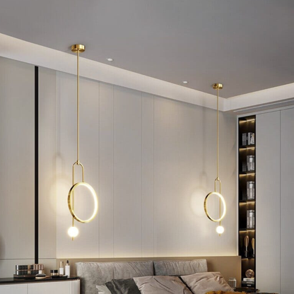 Asymmetric Ring and Globe Pendant Light - Modern Geometric Halo Design