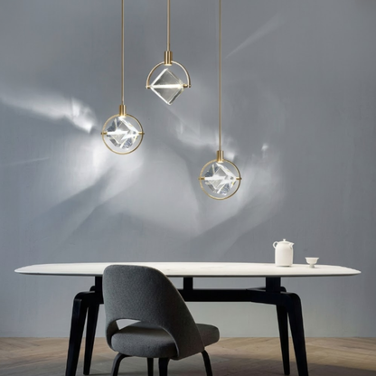 Faceted Crystal Prism Pendant Light - Modern Art Deco Orbital Hanging Lamp