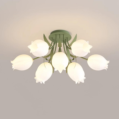 Multi Head Floral Ceiling Fixture with Acrylic Shades - Modern Farmhouse