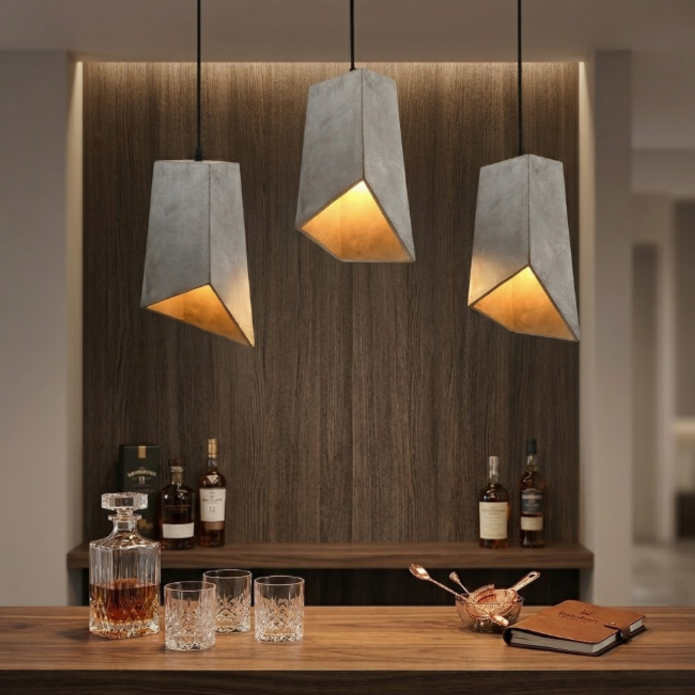 Modern Asymmetric Concrete Pendant Light - Geometric Industrial Hanging Lamp