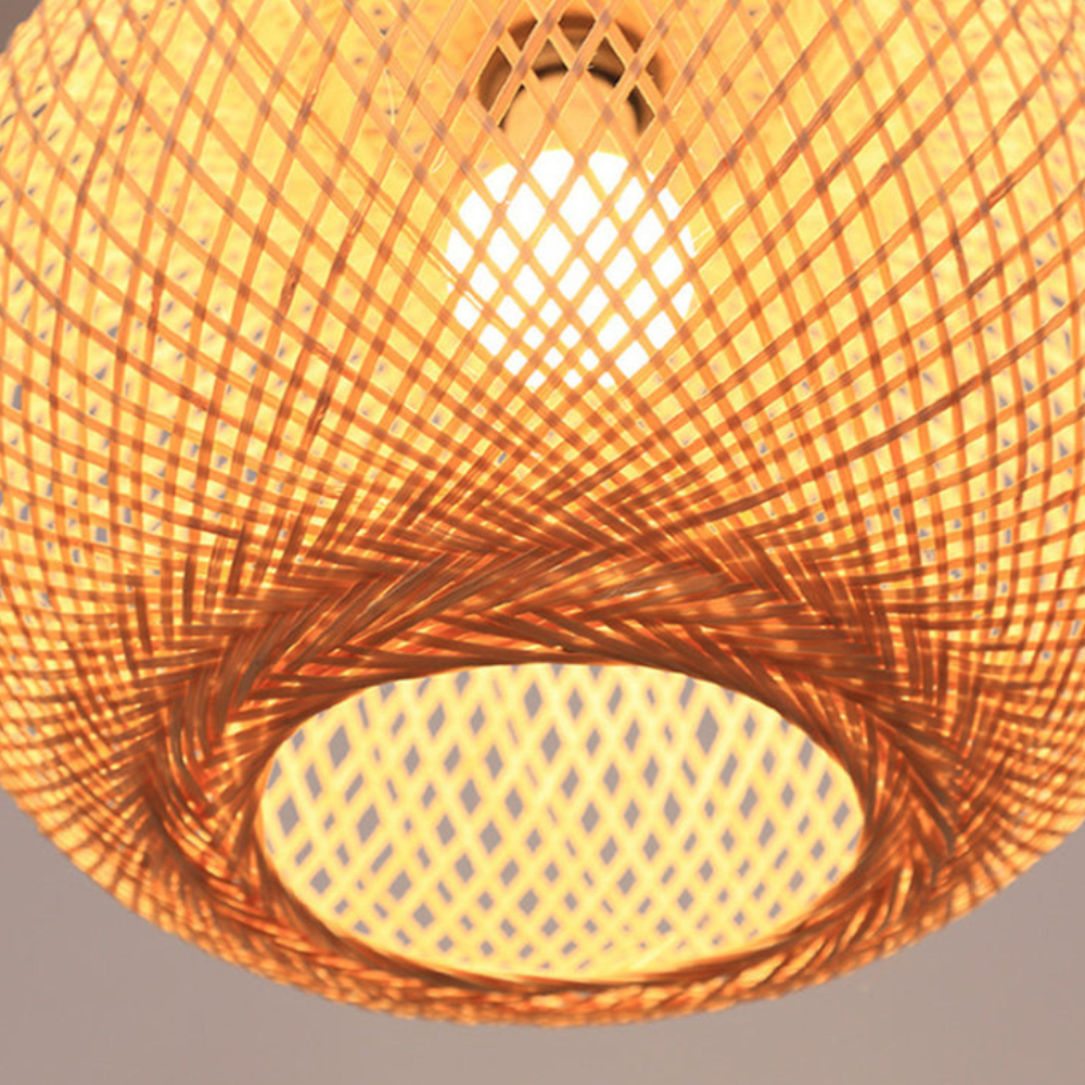 Hand-Woven Bamboo Sphere Pendant - Modern Lattice Hanging Lamp