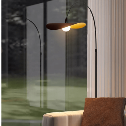Arc Floor Lamp with Wavy Petal Shade and Iron Frame - Wabi Sabi Style