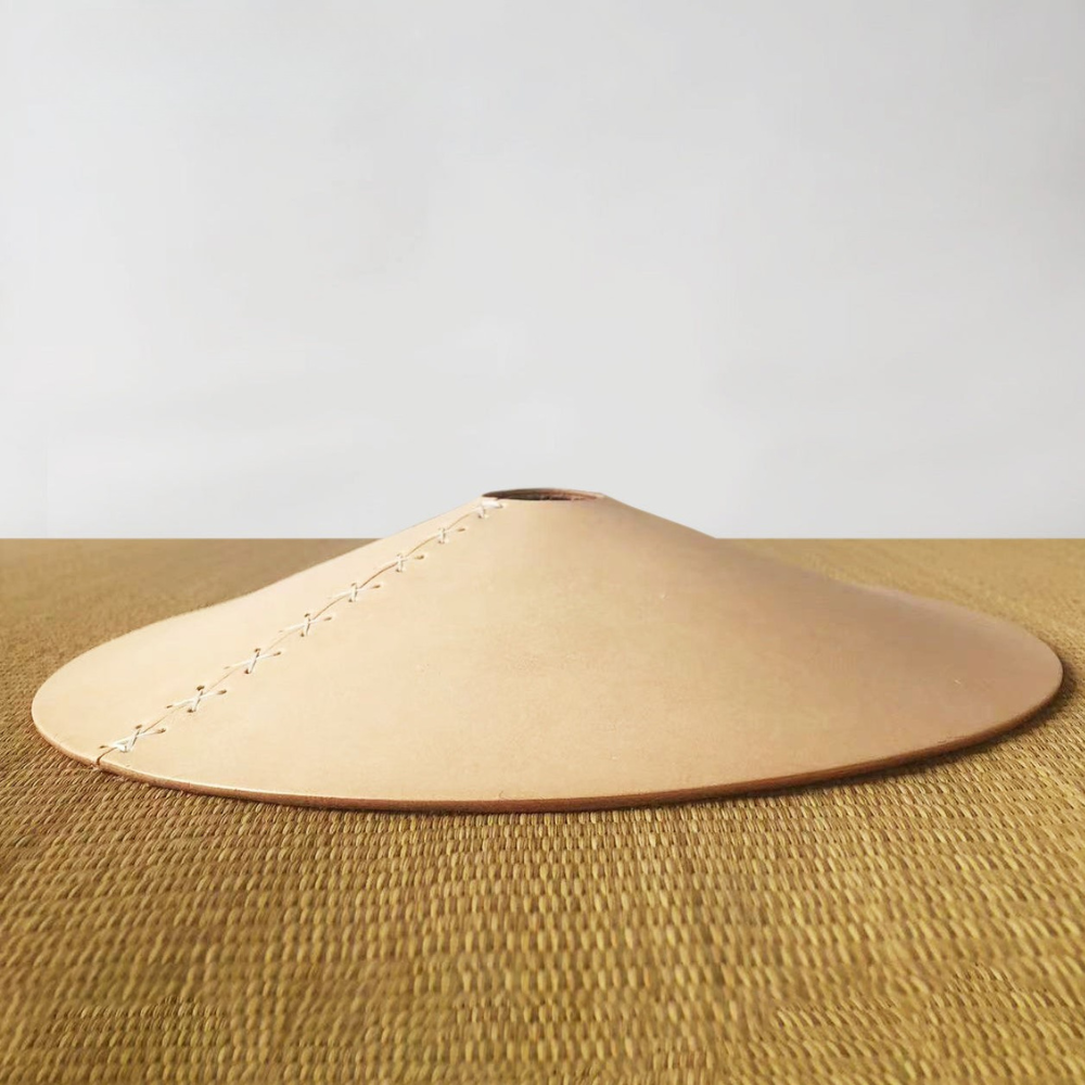 Modern Calf Leather Cone Pendant Light - Hand-Stitched Artisanal Hanging Lamp