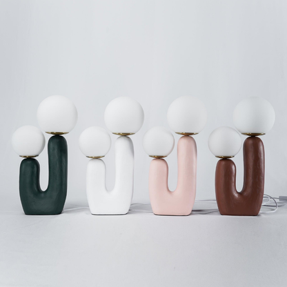 Mid-Century Modern U-Shaped Resin Table Lamp with Dual Glass Globes