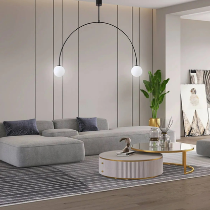 Chandelier with Arched Metal Frame and Glass Globes - Modern Mid Century