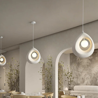 Hollow Stone-Style Hanging Lamp with Glowing Orb - Nordic Earthy Decor