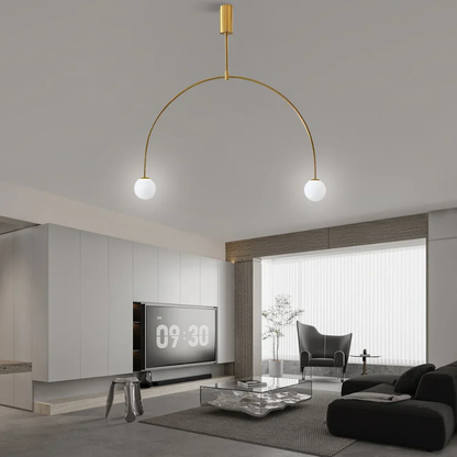 Chandelier with Arched Metal Frame and Glass Globes - Modern Mid Century