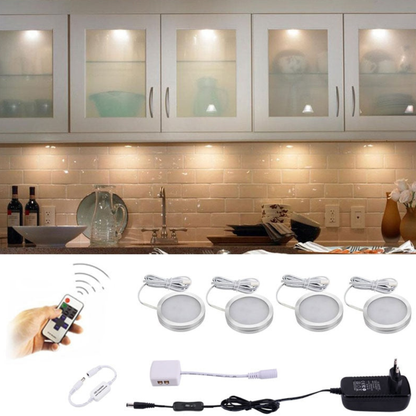LED Puck Lights with Wireless Remote and Dimmer - 120 Degree Wide Beam
