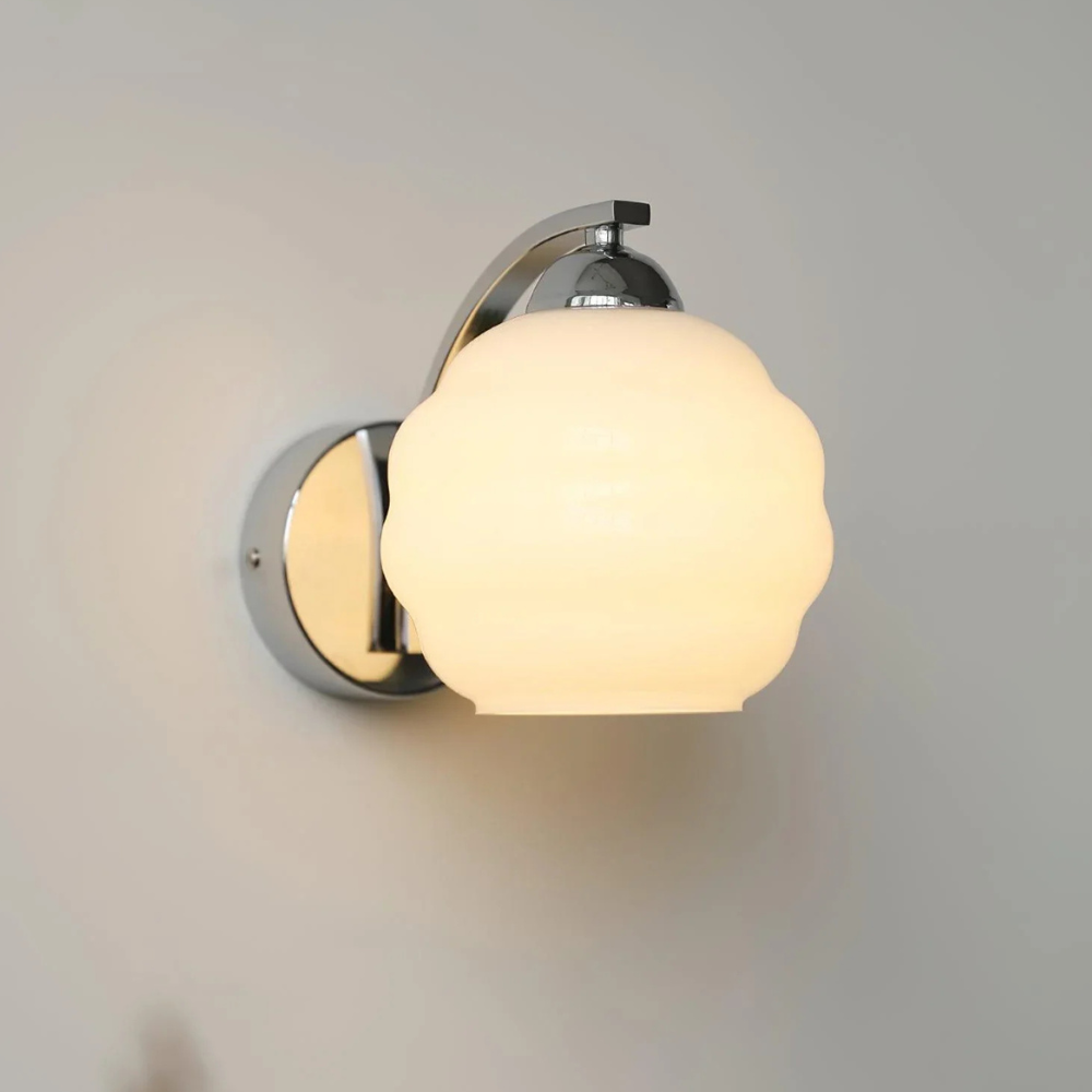 Wall Sconce with Ribbed Glass Globe - Modern Mid Century Gold