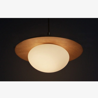 Modern Pebble Glass & Timber Pendant Light - Japandi Disk Pendant Lights