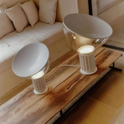 Glass Bowl Table Lamp with Aluminum Reflector - Mid Century Art Deco