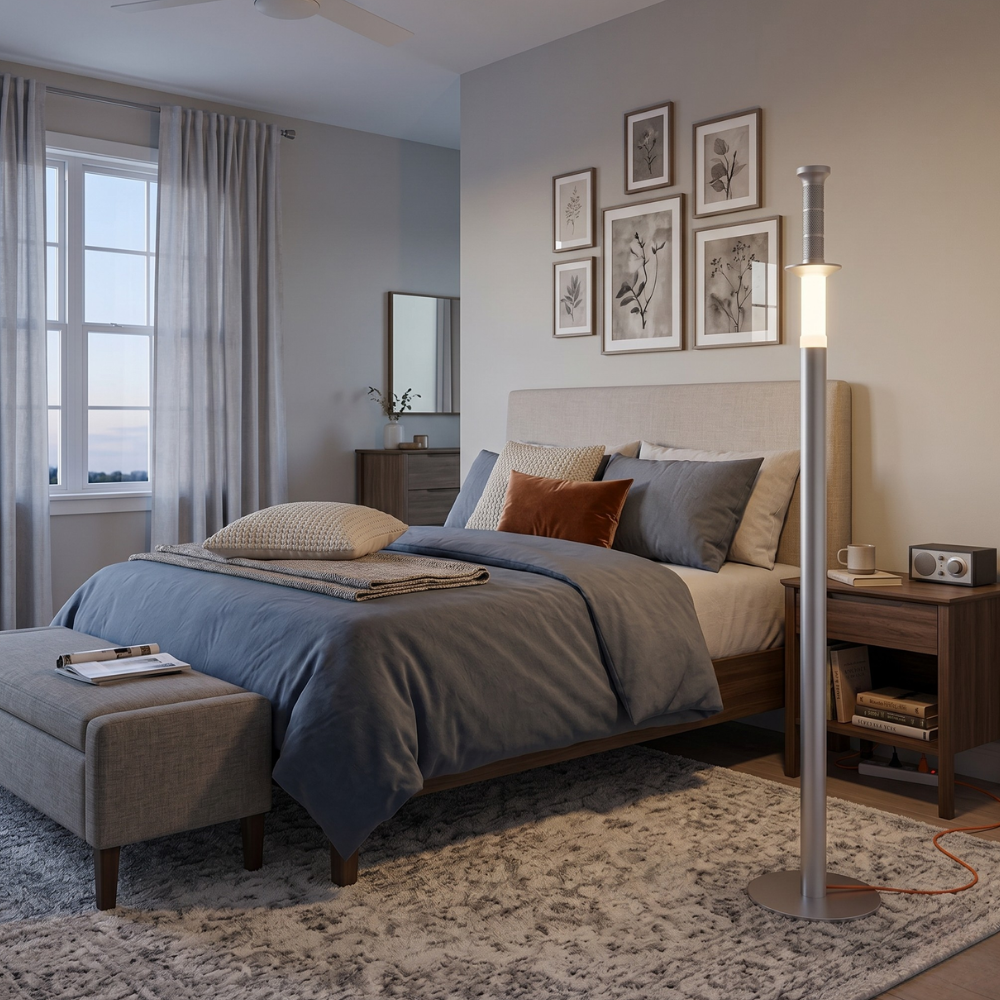 Floor lamp with Luminous Acrylic Break and Solid Metal Pole - Architectural