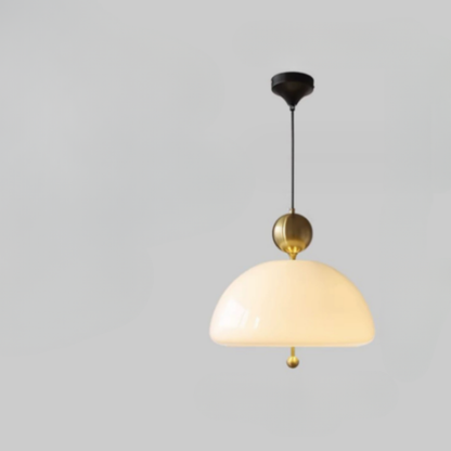 Glass Pendant Light with Domed Shade and Orb Accent - Mid Century Style