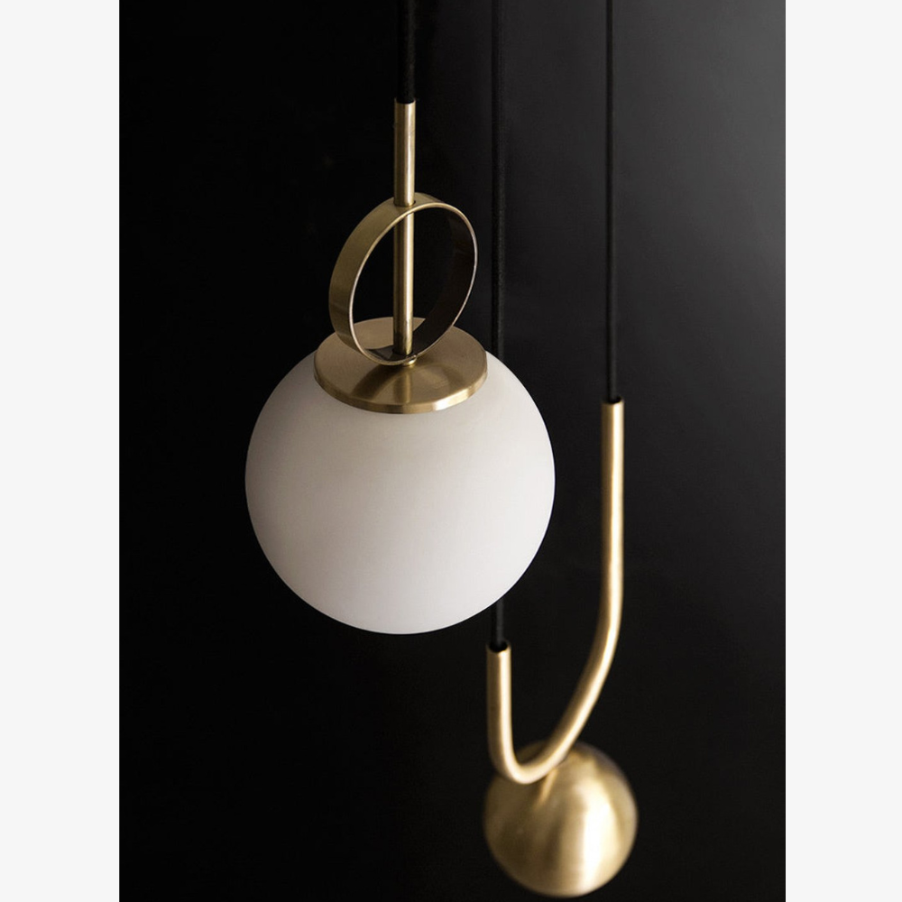 Architectural Brass Arc Ceiling Lamp - Minimalist Frosted Glass Rise-and-Fall Sconce