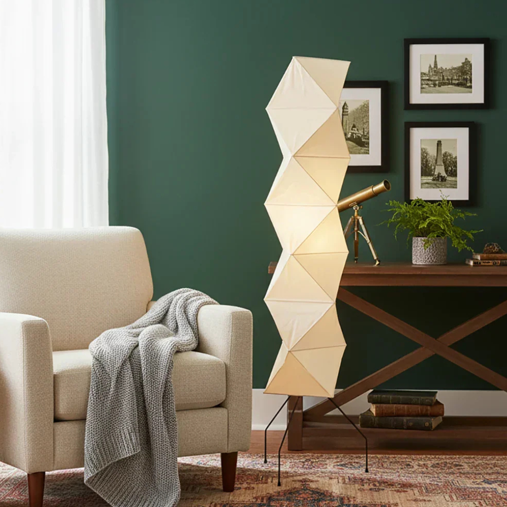 led floor lamp with Origami Rice Paper Shade - Japandi Sculptural Style